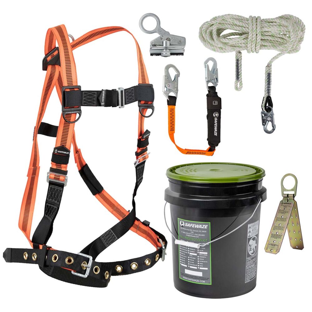 V-Line Bucket Roof Kit: FS99185-E Harness, FS700-50 VLL, FS1118-DC Grab, FS88560-E3 Lanyard, FS870 Anchor