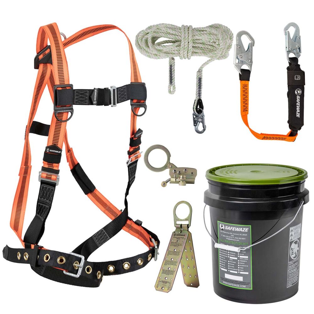 V-Line Bucket Roof Kit: FS99185-E Harness, FS700-50 VLL, FS1120 Grab, FS88560-E3 Lanyard, FS870 Anchor